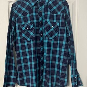 NWOT Wrangler Plaid Pearl Button-Snap Men’s Collared Shirt